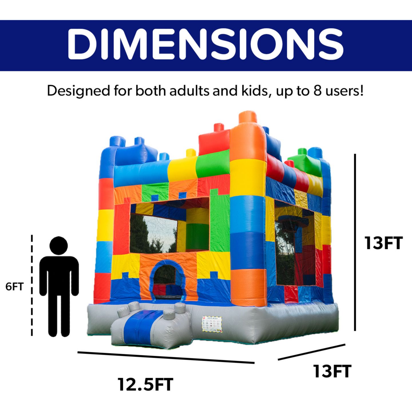Детская игрушка HERO Kiddo Block Party Bounce House Commercial Grade for Kids and Adults (with Blower), Basketball Hoop, Outdoor Indoor, Rental Quality, Rental Grade — фото 6