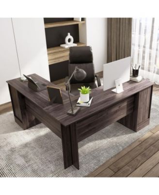 L-Shaped Office Desk with Storage Drawers and Keyboard Tray