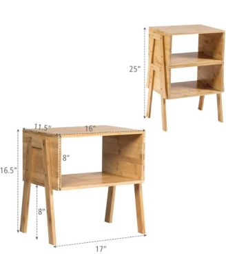 2 Pieces  Nightstand Sofa Table with Storage Shelf