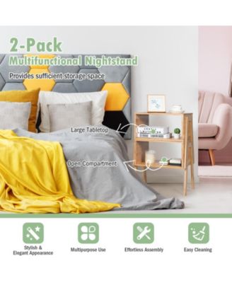 2 Pieces  Nightstand Sofa Table with Storage Shelf