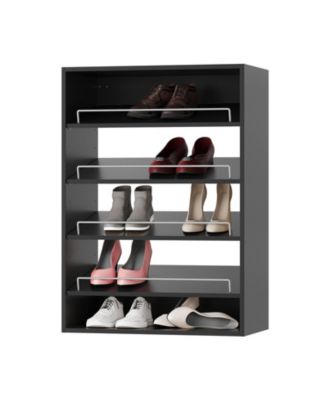 Modular Storage Angled Shelves, Wood Closet Organizer Adjustable, Stacking, Shoe Shelf Unit with 4 Shelves