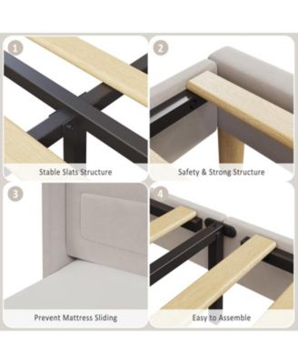 Upholstered Twin Bed Frame with LED Lights, Velvet Platform Bed Frame with Wing Back Storage Headboard, Wood Slats Support, No Box Spring Needed, Easy Assembly