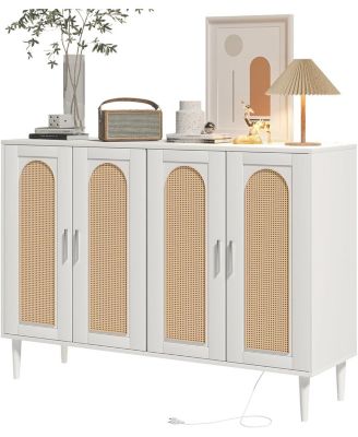 Rattan Sideboard Buffet Cabinet, 4 Doors Accent Storage Cabinet