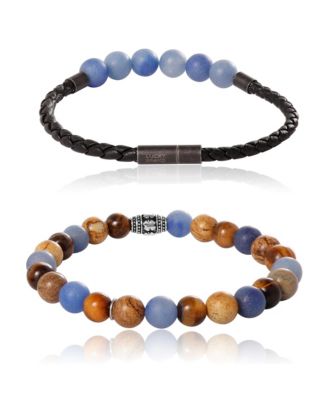 Sodalite, Picture Jasper, Tiger's Eye Stretch Bead & Magnetic Cord Bracelet Set - 2 Piece