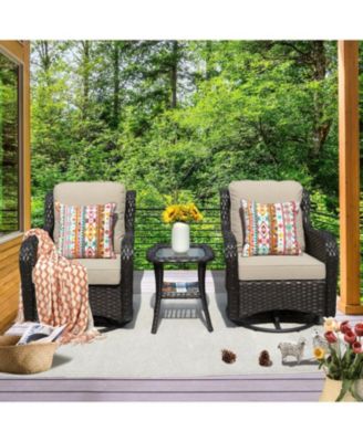 Outdoor Swivel Rocker Chairs Set, 3 Piece Patio Bistro Set with 360 Degrees Rocking Chair and Side Table