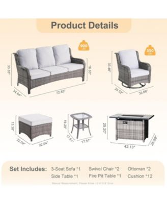 Outdoor Swivel Rocking Chairs Set, Patio Furniture Set with 50,000 BTU Rectangular Propane Fire Pit Table, 7 Pieces High Back Conversation Sofa and Side Table