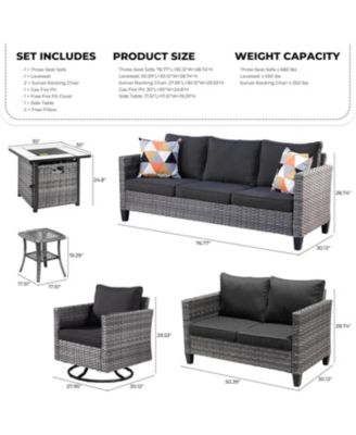 Patio Furniture Set 6 Piece Outdoor Sectional Sofa Set with Rocking Swivel Chairs Square Fire Pit Table Loveseat All Weather Wicker Rattan Conversation Sets for Yard Porch