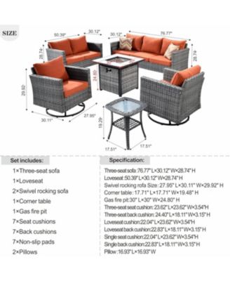 Patio Furniture Set 6 Piece Outdoor Sectional Sofa Set with Rocking Swivel Chairs Square Fire Pit Table Loveseat All Weather Wicker Rattan Conversation Sets for Yard Porch