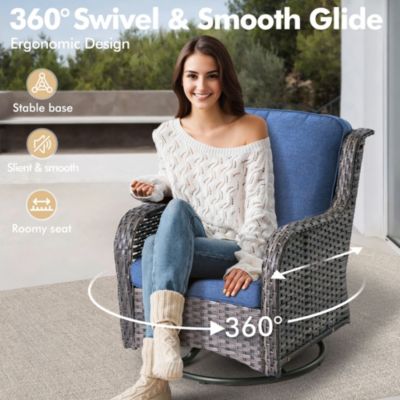 Patio Furniture Sets Outdoor Swivel Rocking Chairs with 50,000 BTU Propane Fire Pit Table 7 Pieces All Weather PE Wicker Conversation Sofa and Matching Side Table