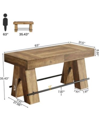 63-Inch Bar Table – 1 Pc, Wood & Metal, Footrest, Rectangular High Top Counter Height Dining Table