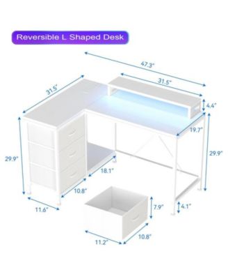 L Shaped Desk with Power Outlets & LED Lights, Computer Desk with Drawers & Shelves, Corner Desk Gaming Desk Home Office Desk