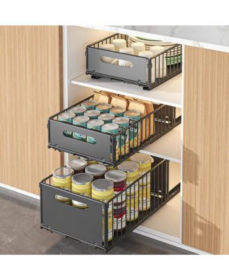 1pc Pull Out Cabinet Organizer, Expandable Kitchen Drawers, Heavy Duty Slide Out Storage Basket With Adhesive Film, Under Sink Cabinet Storage Shelf For Bathroom