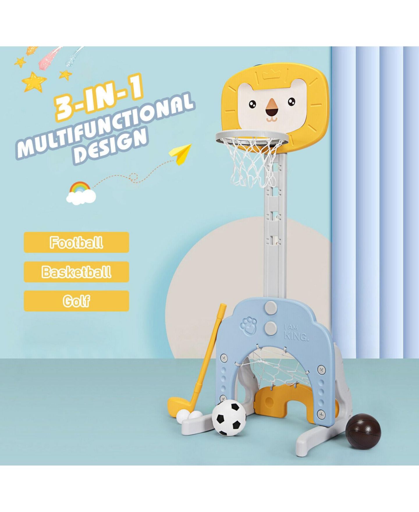 Детские игрушки KUYOTQ 3-in-1 Adjustable Basketball Hoop Sports Set, Ages 2-7 — фото 9
