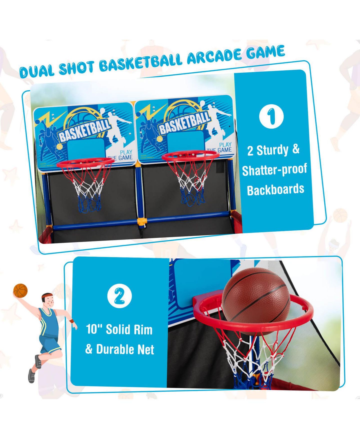 Детские игрушки KUYOTQ Kids Arcade Basketball Game Set with 4 Basketballs and Ball Pump — фото 4