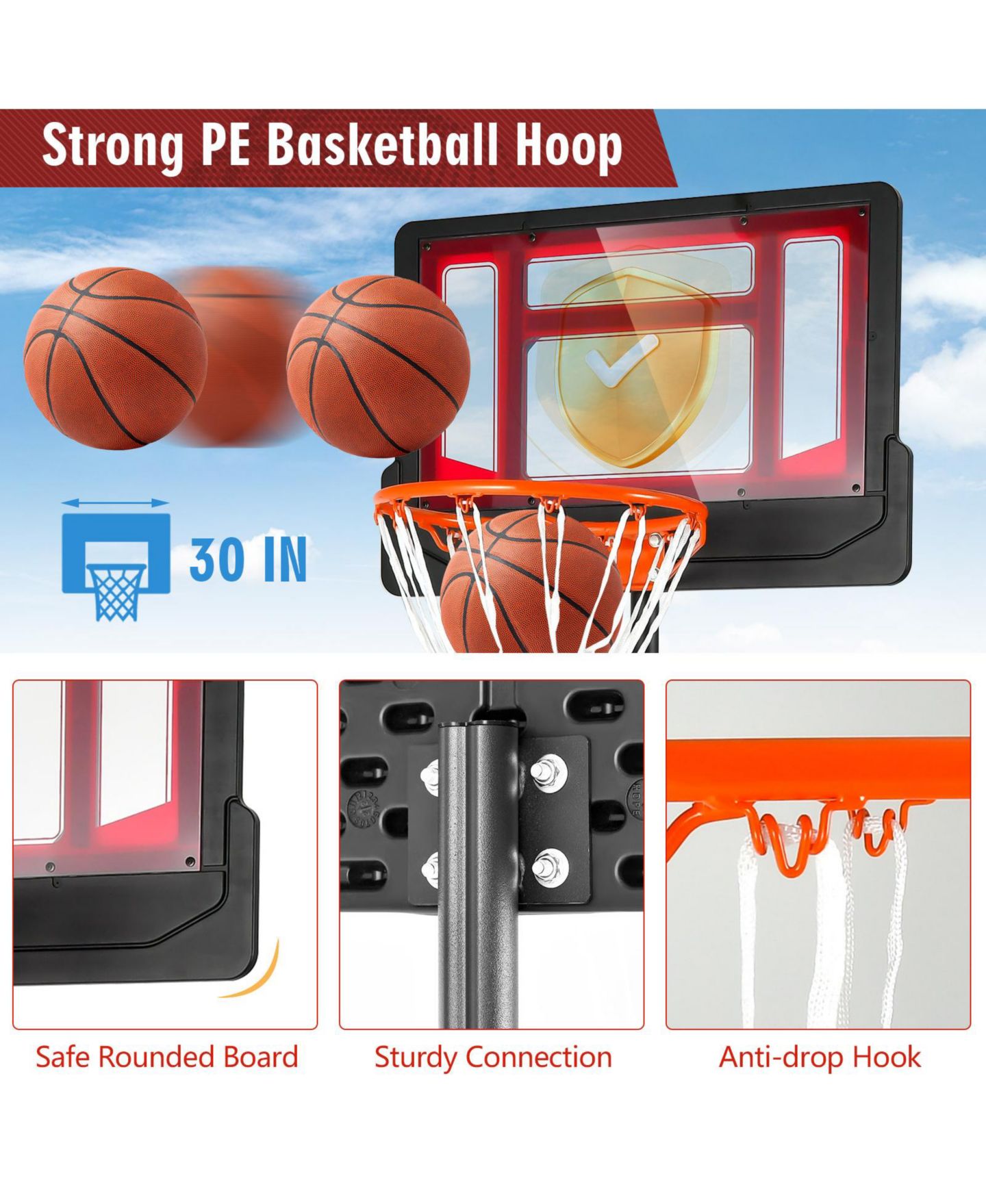 Детская игрушка KUYOTQ 4.3-8.2 FT Portable Basketball Hoop with Adjustable Height and Wheels — фото 7