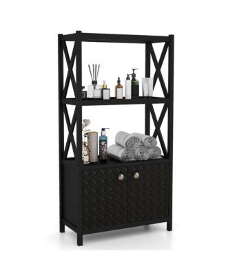 25" x 12" x 47" Bathroom Storage Cabinet with Open Shelves & Double Doors Modern Storage Organizer