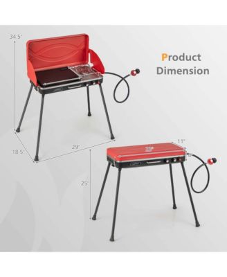 2-in-1 Propane Grill 2 Burner Camping Gas Stove Portable with Removable Leg