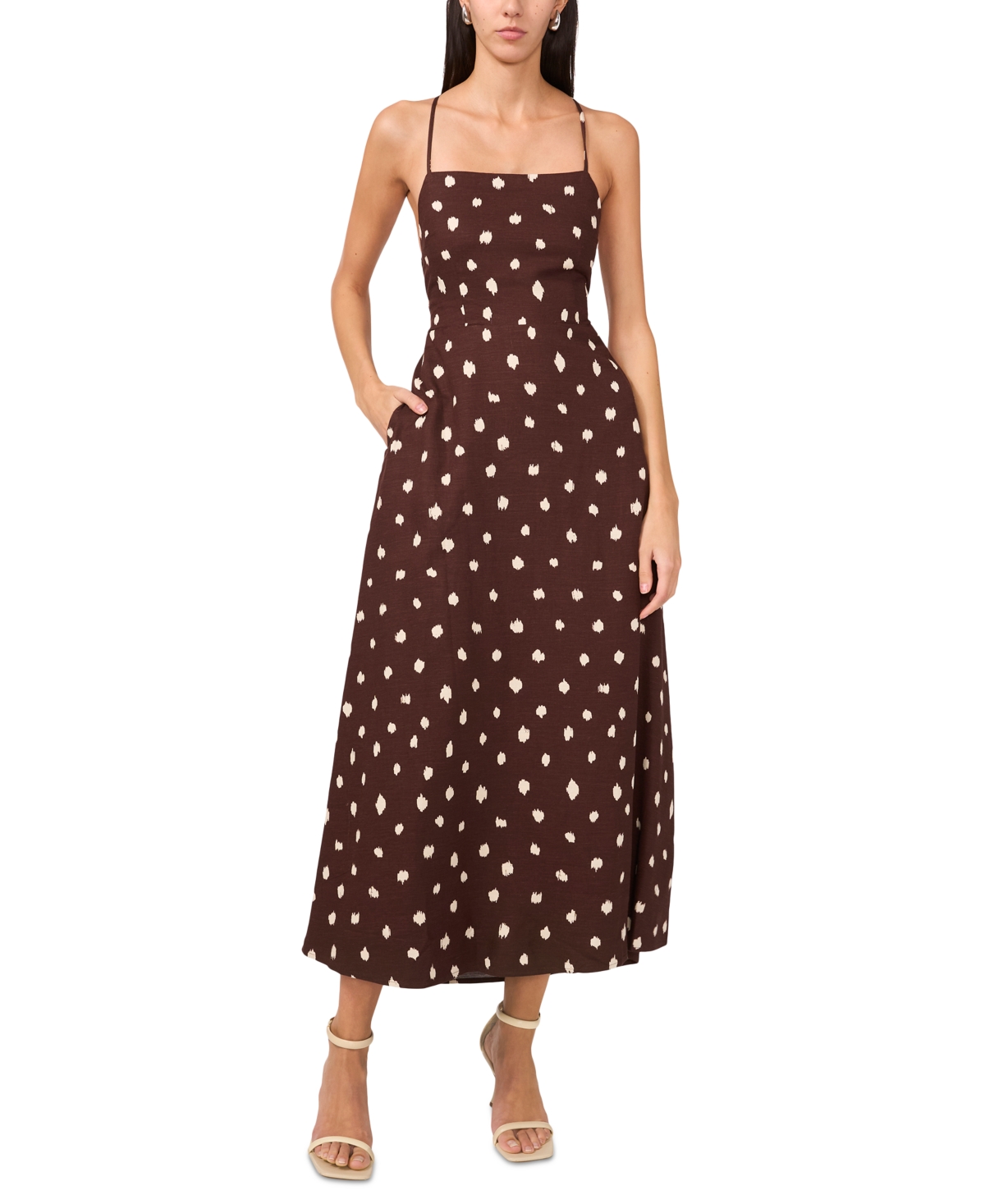 1.state Polka Dot Lace-up Maxi Dress In Mahogany