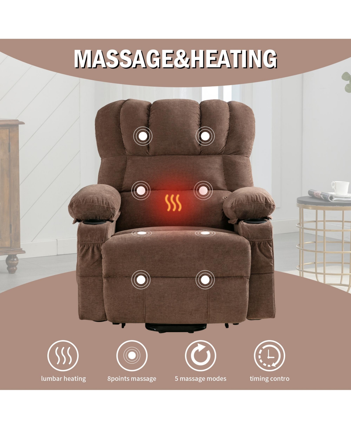 Power Lift Recliner Chair Recliners for Elderly with Heat and Massage