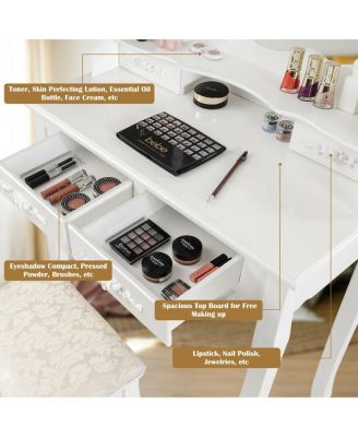 Makeup Vanity Dressing Table Set with Dimmable Bulbs Cushioned Stool