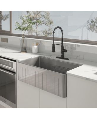 33inch L x 18inch W Single Bowl Fireclay Farmhouse Kitchen Sink with Sink Grid