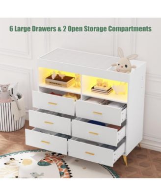 6-Pc Wood Dresser with Changing Pad, LED & Charging Station – Baby Changing Table