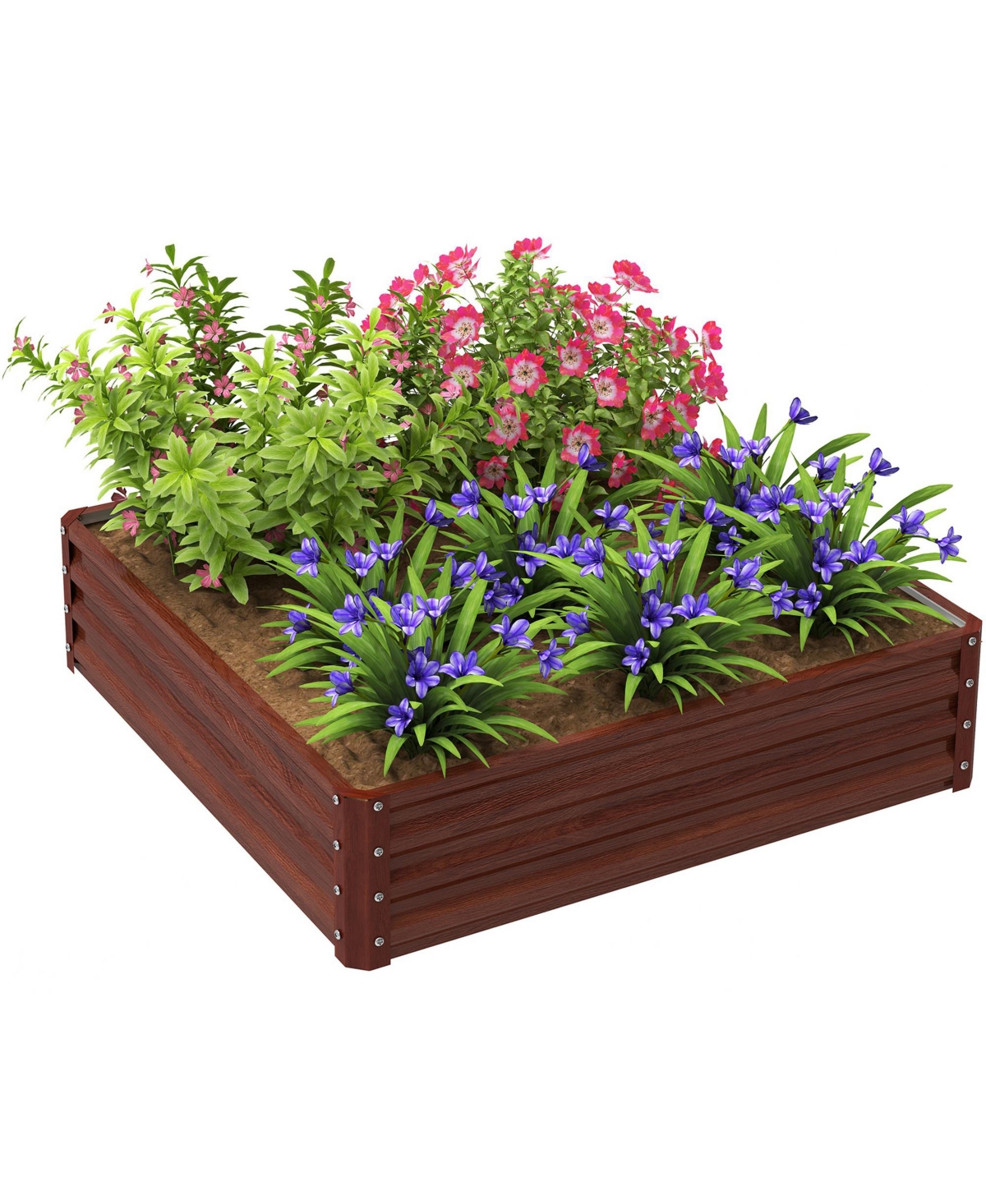 4' x 4' Outdoor Raised Garden Steel Planter Bed Frame, Natural - Natural wood