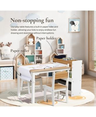 Children Play Table with Bookcase and 2 Chairs Set