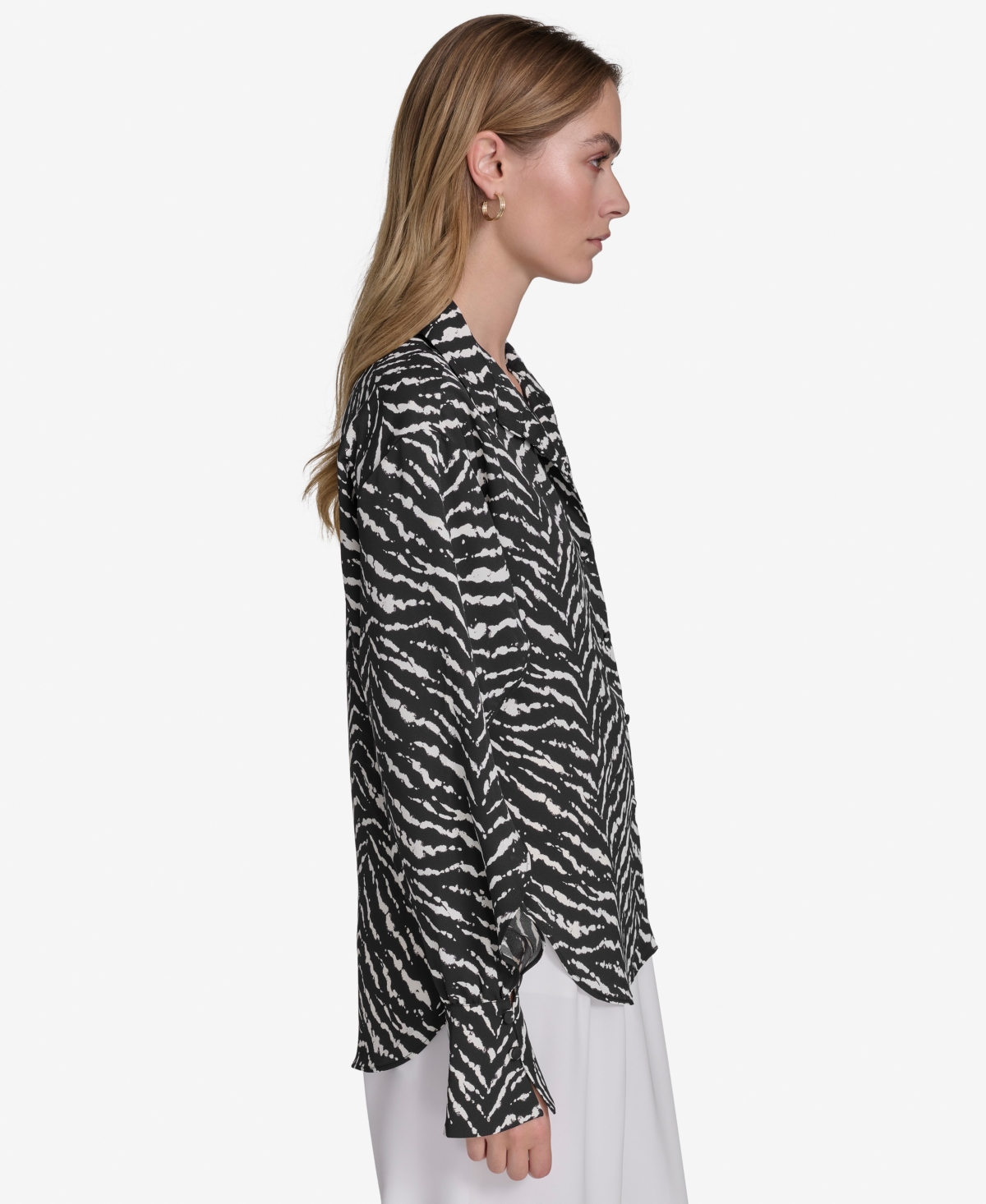 HALSTON WOMEN'S PRINTED SATIN OPEN-SLEEVE BLOUSE 