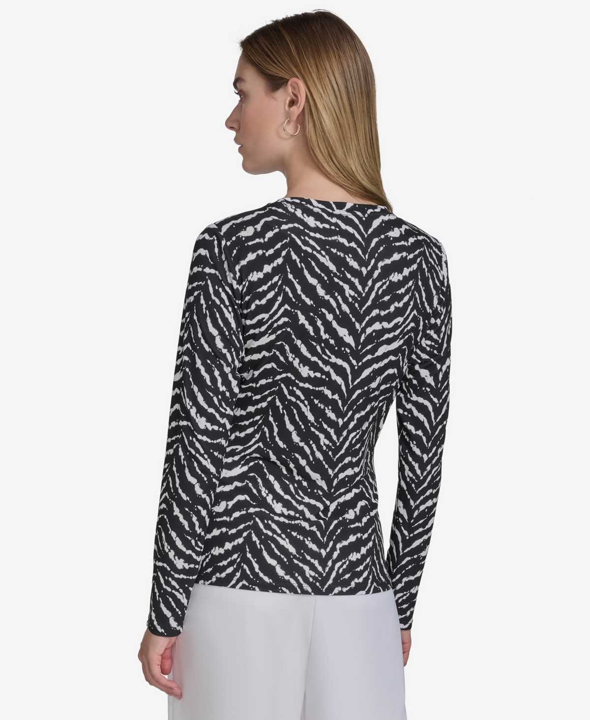 HALSTON WOMEN'S PRINTED SASH-WAIST LONG-SLEEVE TUNIC 