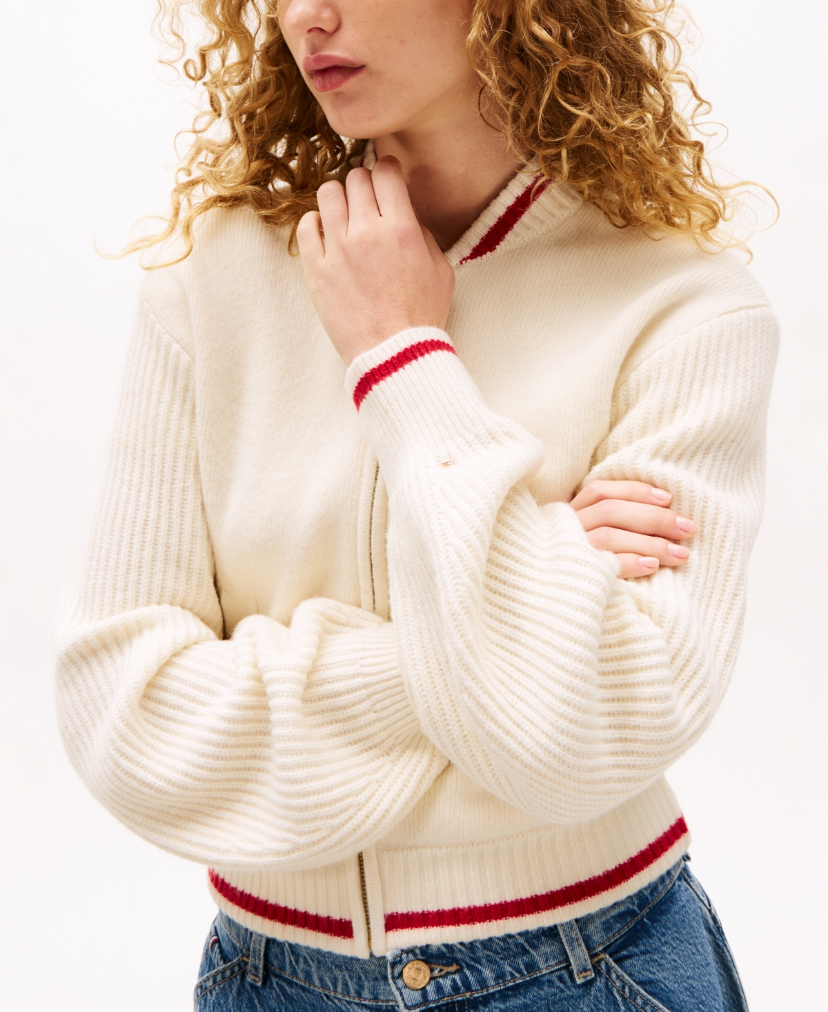 Tommy Hilfiger X Sofia Richie Grainge Women's Knit Zip-front Varsity Sweater In Calico