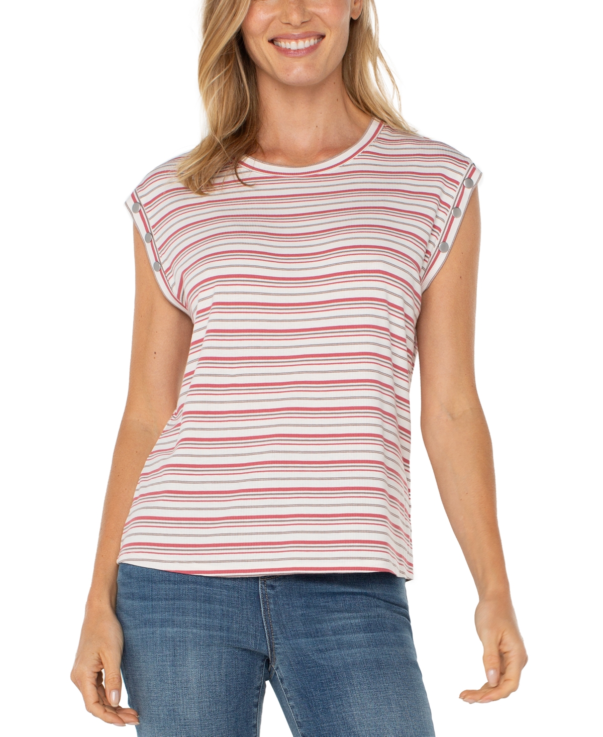 Liverpool Los Angeles Stripe Muscle Tee In Pink