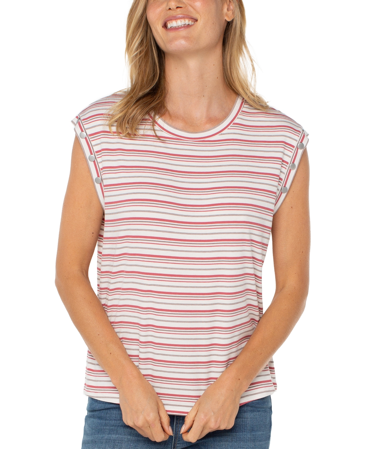 Liverpool Los Angeles Stripe Muscle Tee In Pink