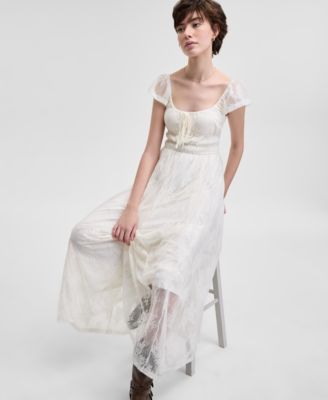 Women's Scoop-Neck Ruffle-Sleeve Maxi Lace Dress, Created for Macy's 