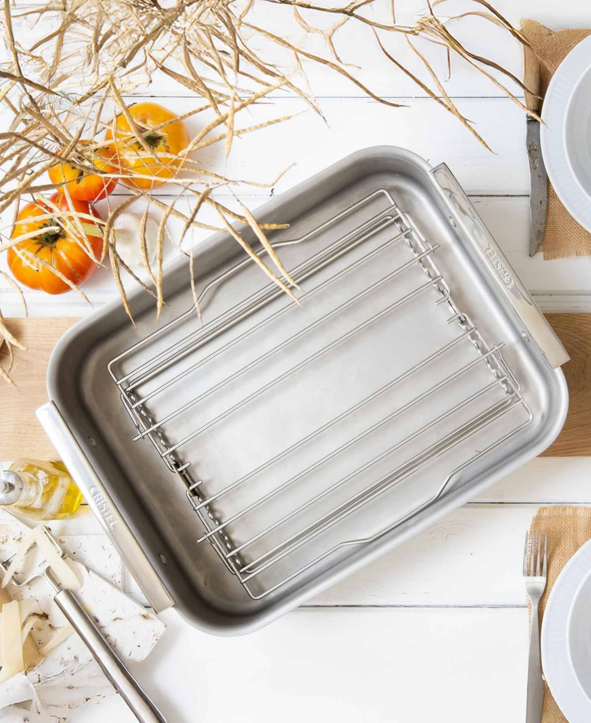 Cristel Large 3-ply Stainless Steel Roaster With Rack In No Color