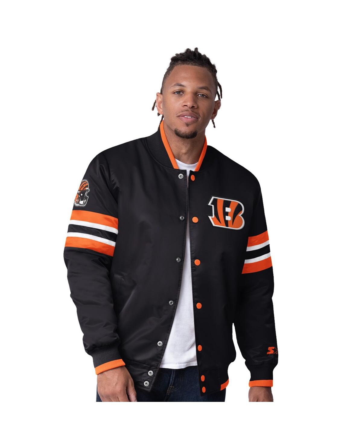 Starter Black Cincinnati Bengals Scout I Full-snap Varsity Jacket In Black,orange