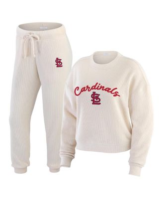 Women's Oatmeal St. Louis Cardinals Rib-Knit Long Sleeve T-Shirt Pants Lounge Set