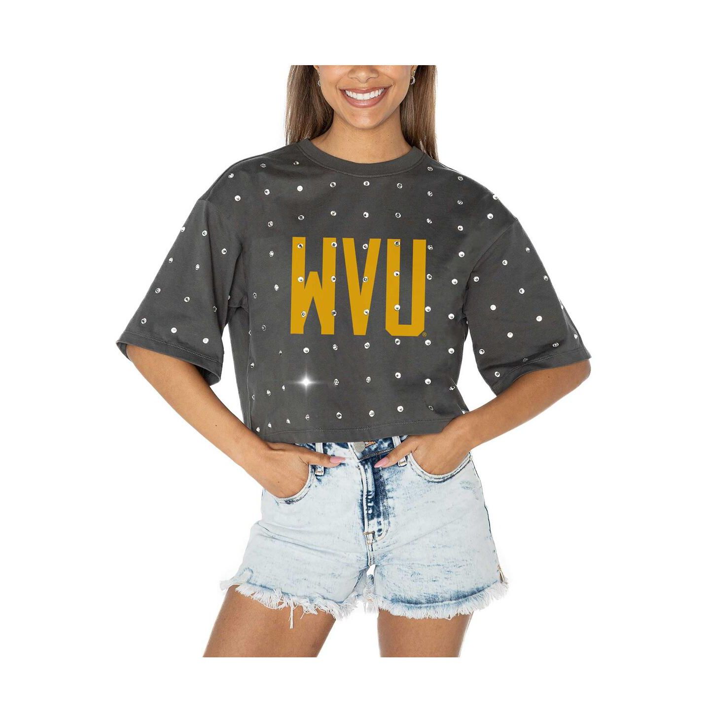 Женская футболка Gameday Couture Gray West Virginia Mountaineers Go Time Rhinestone Crop — фото 1