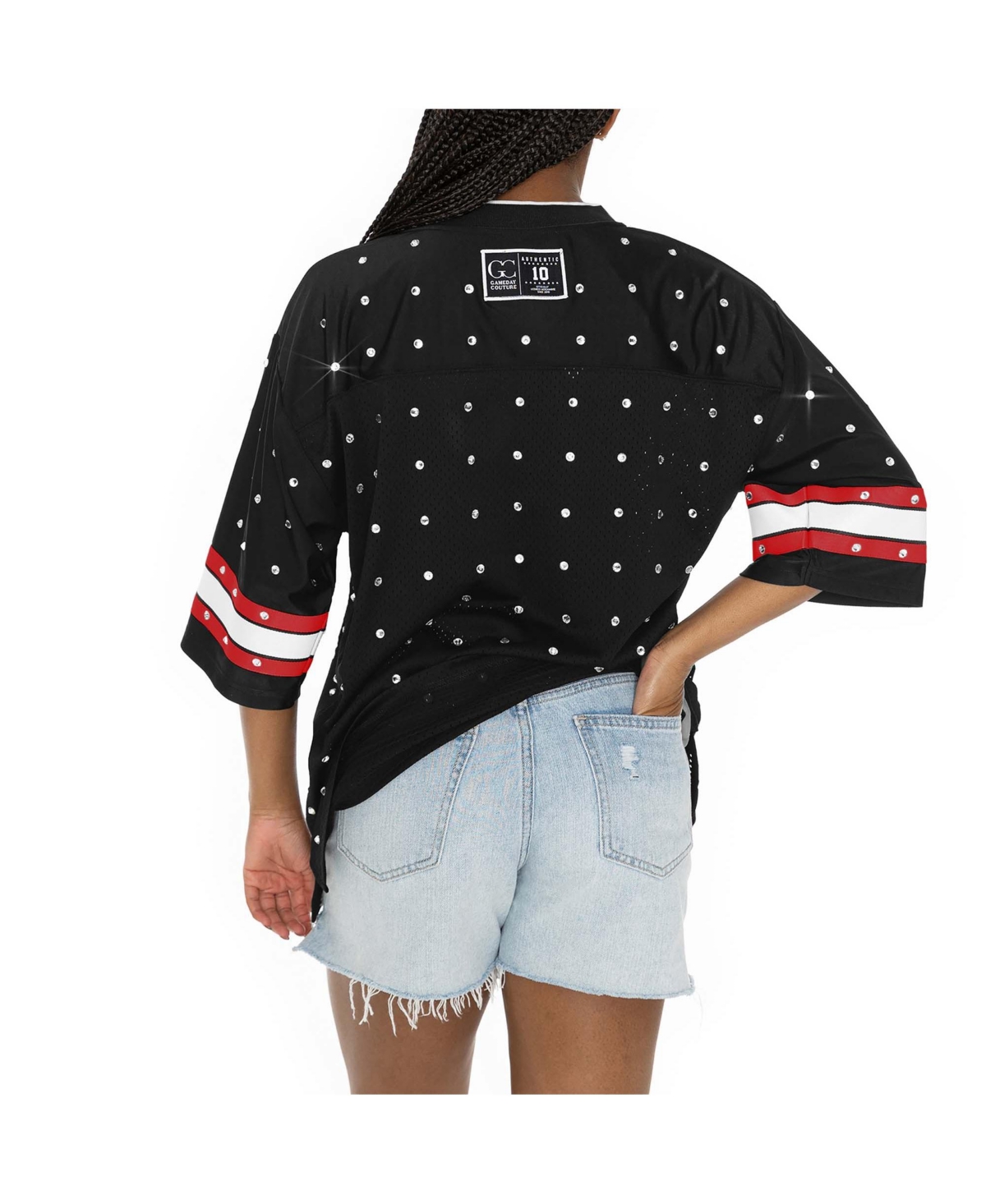 Gameday Couture Women's Black San Francisco 49ers Kickoff Time Allover Rhinestone Sports Stripe Jersey V-neck T-shir In Black
