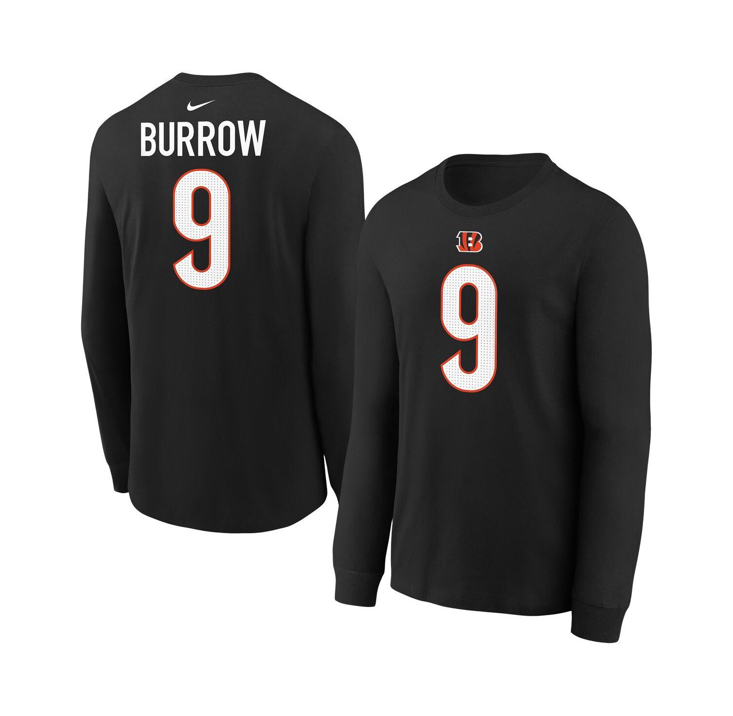 Big Boys and Girls Joe Burrow Black Cincinnati Bengals Player Name & Number Long Sleeve T-Shirt