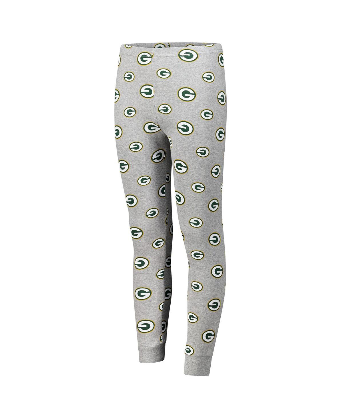Outerstuff Big Boys And Girls Green Bay Packers Long Sleeve T-shirt And Pants Sleep Set In Heather Gray