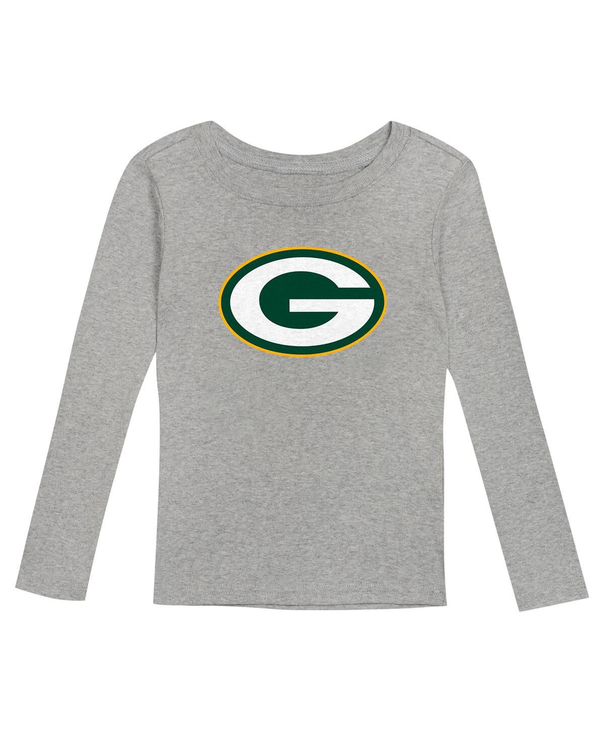 Outerstuff Preschool Heather Gray Green Bay Packers Long Sleeve T-shirt And Pants Sleep Set In Heather Gray