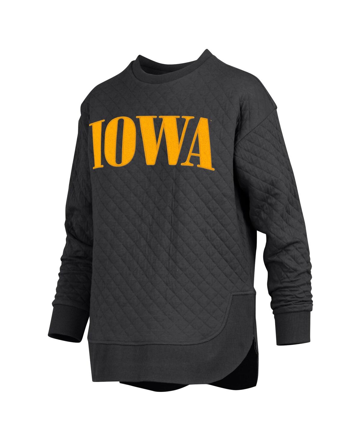 PRESSBOX WOMEN'S BLACK IOWA HAWKEYES QUILTED LONG SLEEVE PULLOVER SWEATSHIRT 