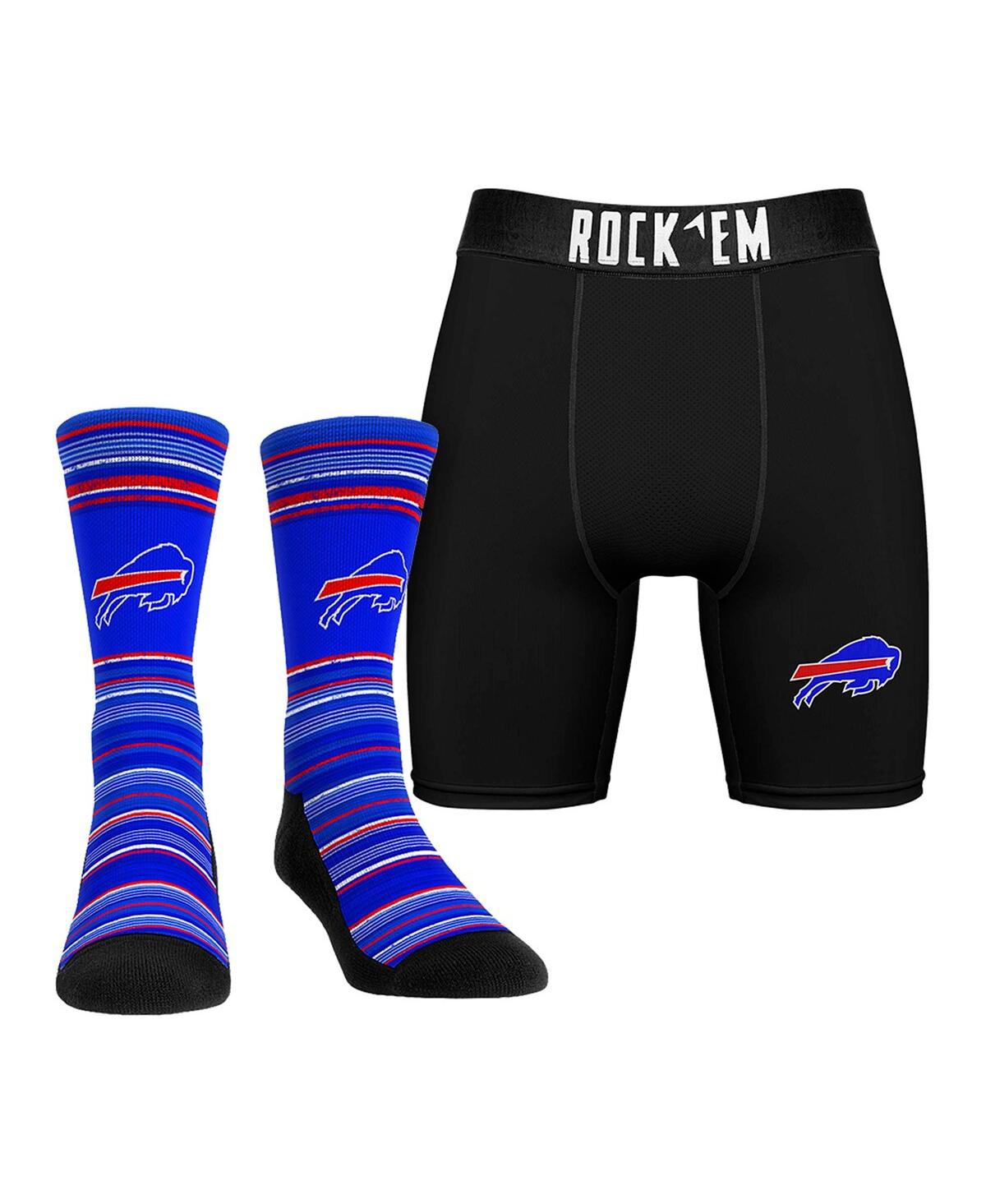 Men's Buffalo Bills Primary Crew Socks Boxer Briefs Combo Pack
