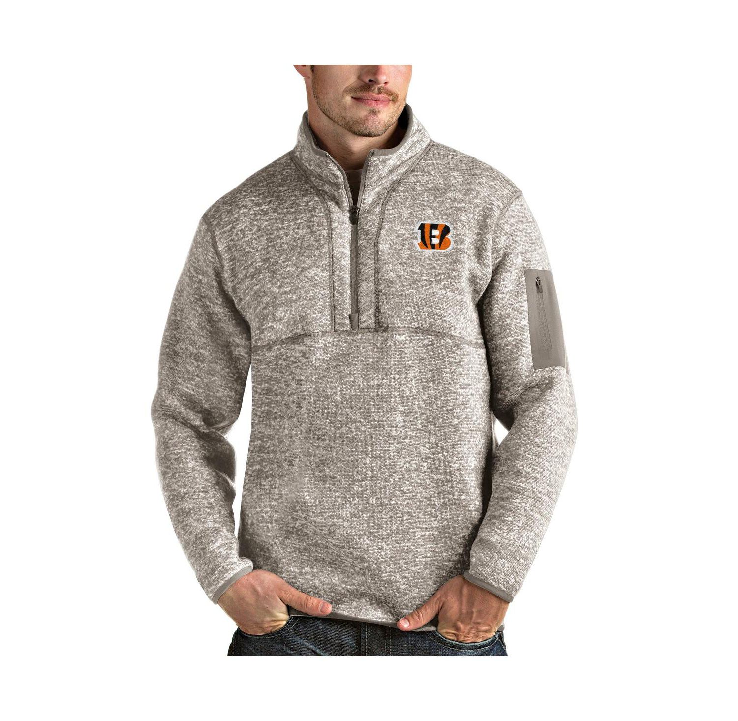 Men's Oatmeal Cincinnati Bengals Fortune Quarter-Zip Pullover Jacket