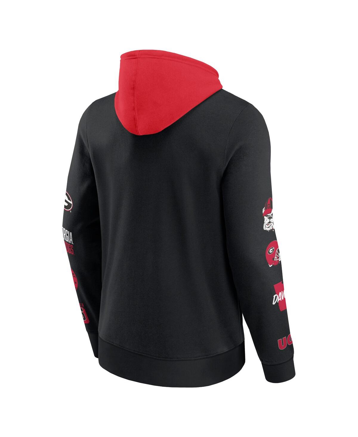 Fanatics Men's Black/red Georgia Bulldogs Color Block Badge Fleece Pullover Hoodie In Black,red