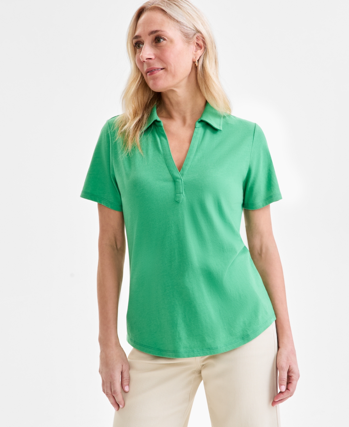 Women's Short-Sleeve Knit Polo Shirt, Exclusively at Macy's - Bright White