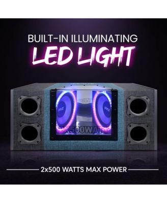 Dual Subwoofer Box System, 10'' Vented Enclosure, 1000W Max, LED Lights