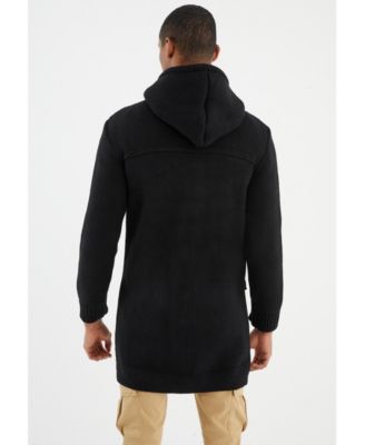 Men's Men s Long Hooded Knit Coat-Style Cardigan with Toggle Closure