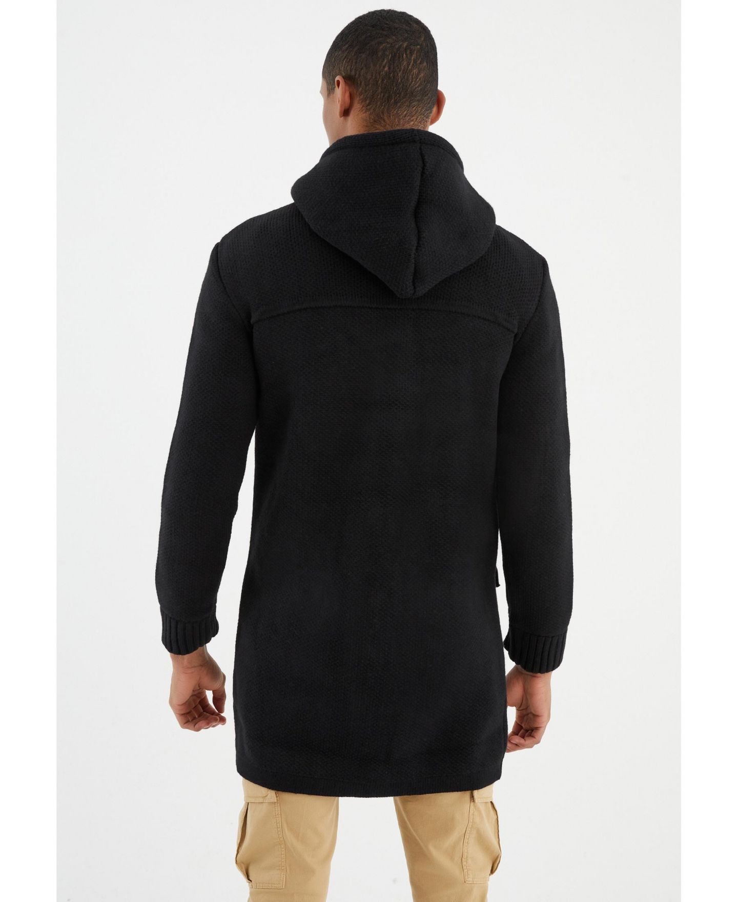 Мужской кардиган Leif Nelson Men s Long Hooded Knit Coat-Style Cardigan with Toggle Closure, цвет: Чёрный — фото 2